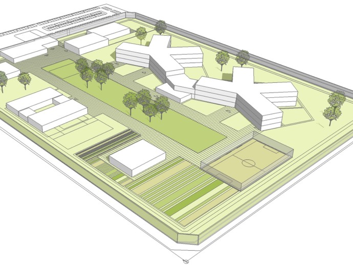 Planzeichnung der künftigen Forensik in Hörstel. Grafik: agn Niederberghaus & Partner GmbH (vergrößerte Bildansicht wird geöffnet)